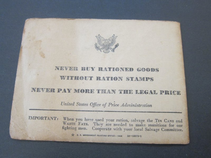 United States WAR Ration Book