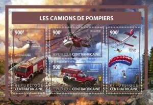 Central Africa - 2017 Fire Engines - 4 Stamp Sheet - CA17601a