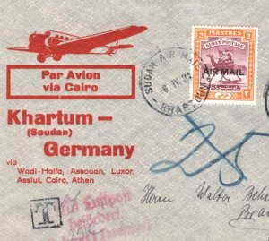 SUDAN KGV Air Mail Cover 1931 Germany Via Greece *BEHRENS* ILLUSTRATED E MA698