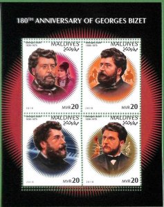 A2126 - MALDIVES, ERROR: MISPERF, M/S - 2018, Georges Bizet, Music, Composer