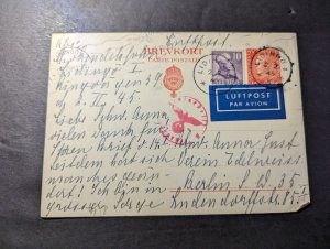 1945 Censored Sweden Airmail Postcard Cover Lidingo to Berlin SW35 Germany