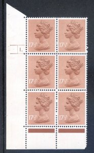 GB 17 1/2p Pale Chestnut Cylinder 1 Dot Unmounted Mint Block 6