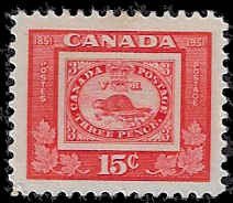 Canada #314 Unused OG H; 15c Stamp Anniversary - Three Penny Beaver (1951) (2)