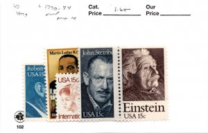 United States Postage Stamp, #1770-1774 Mint NH, 1979 Kennedy, Einstein (AD)
