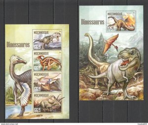 2016 Mozambique Fauna Prehistoric Animals Dinosaurs 1Kb+1Bl ** St2129