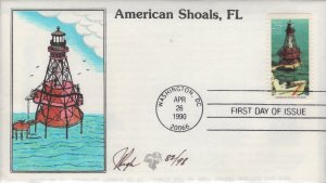 Set of 5 Julian Pugh Hand Painted FDCs for the 1990 Lighthouses Booklet Stamps