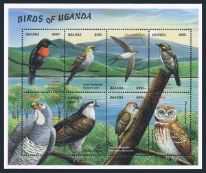 Uganda 1616 ah sheet,MNH. Birds 1999.Scarled-crested sunbird,Lesser honeyguide,