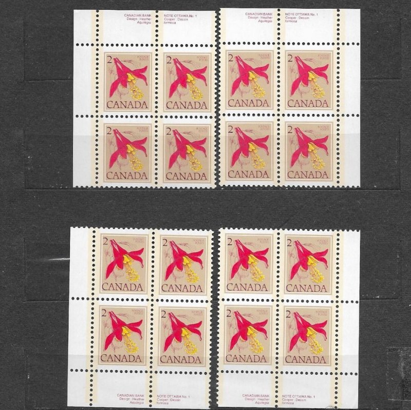 CANADA-1977,Sc#707 Pl:1, MNH, MATCHED SET. FLORAL DEFINITIVE-WESTERN COLOMBINE.