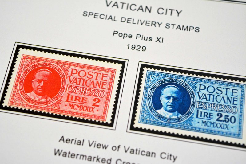 COLOR PRINTED VATICAN CITY [CLASS.] 1929-1940 STAMP ALBUM PAGES (20 ill. pages)