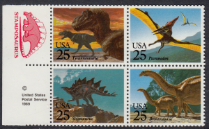 United States #2425b, Dinosaurs block of 4, Please see the description.