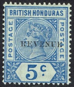 BRITISH HONDURAS 1899 QV REVENUE OVERPRINTED 5C 12MM LONG