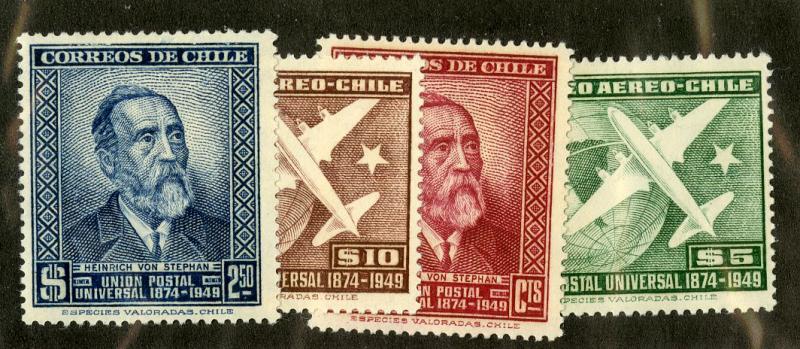 CHILE 260-261, C129-C130 MNH SCV $2.60 BIN $1.30 PEOPLE & AIRPLANES