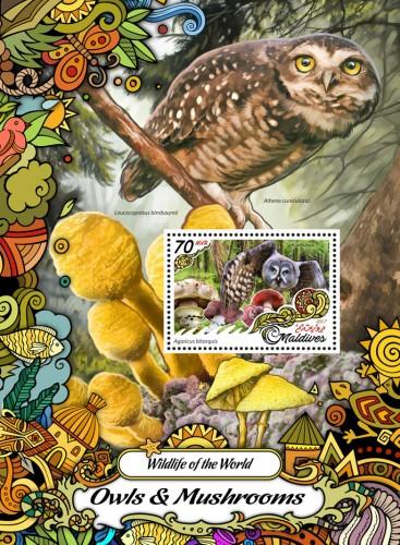 MALDIVES 2017 SHEET OWLS MUSHROOMS mld17210b