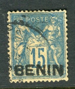 FRENCH COLONIES BENIN 1890s classic P & C Optd. issue used 15c. value