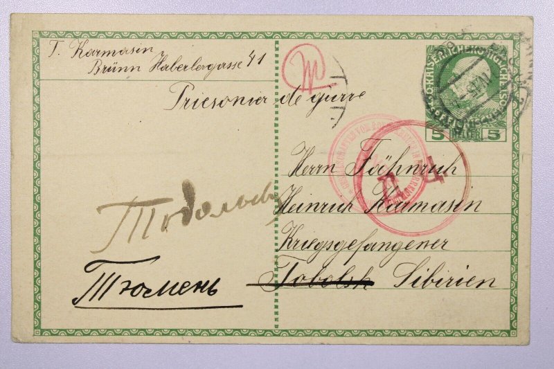 Austria 1915 POW Card to Siberia - L40477