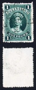 Queensland SG161a One Pound Deep Green RE-ENTRY Very Fine Used