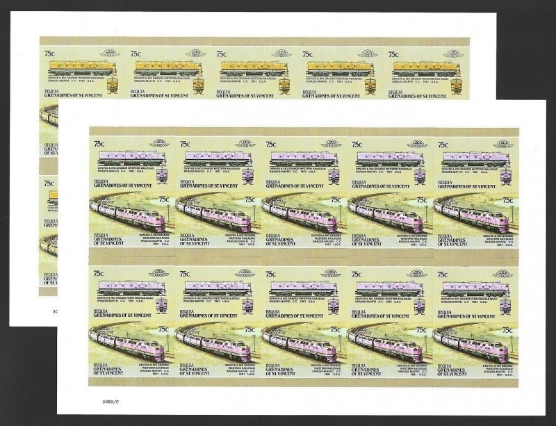 St. Vincent Grenadines - 1987 BEQUIA #24 PINK TRAIN Variety Imperf PANE F/VF-NH-