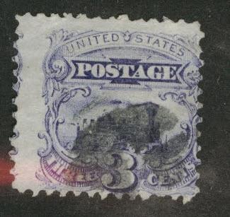 USA Scott 114 locomotive with a cork cancel, margin tear at right