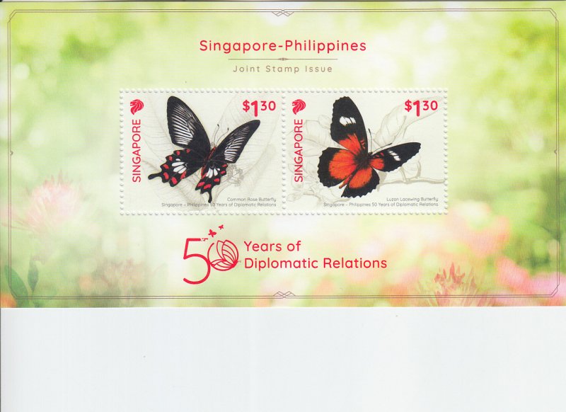 2019 Singapore Relations w/Philippines Butterflies SS (Scott 1970b) MNH