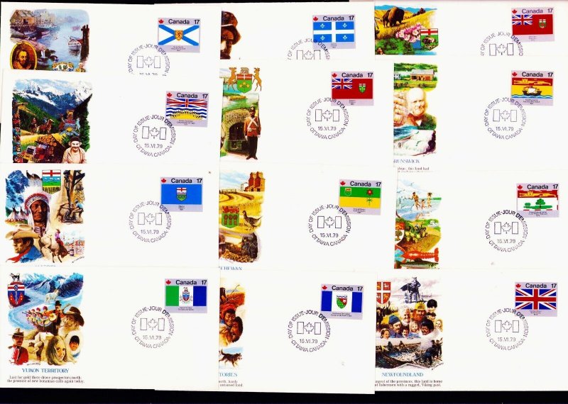 Canada 1979 Provincial Flags  Sheet, #832a & 821-832 Matching Set of 12 Flag FDC