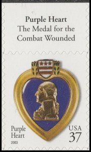 U.S.#3784 Purple Heart (2003) 37c Single Header, MNH.