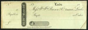 London Agents Brown Janson Cheque printed by Perkins Bacon and Co