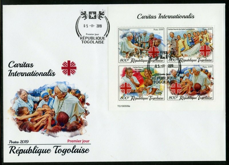 TOGO 2019  CARITAS  INTERNATIONAL WITH POPE FRANCIS  SHEET FIRST DAY COVER