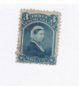 NEWFOUNDLAND # 34 VF-VERY LIGHTLY USED 3cts BLUE Q/VICTORIA CAT VALUE $100