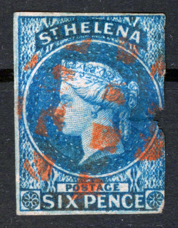 Saint Helena,1856 Queen Victoria 6 p.blue,Unperforated, WMK 6, slightly damaged