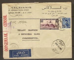 Egypt 1945 Censored Cover to South Africa