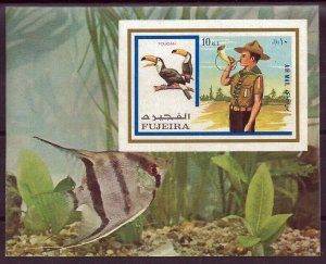 FUJEIRA Boy Scouts Baden Powell anniversary birds fish Imper. S/S (1972) MNH