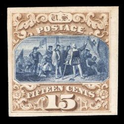 United States, 1869 Pictorials #129P4 Cat$140, 1869 15c brown and blue, plate...