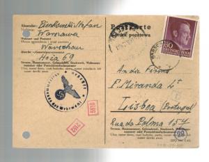 1942 Warsaw Poland Censored Postcard Cover to Lisbon Portugal