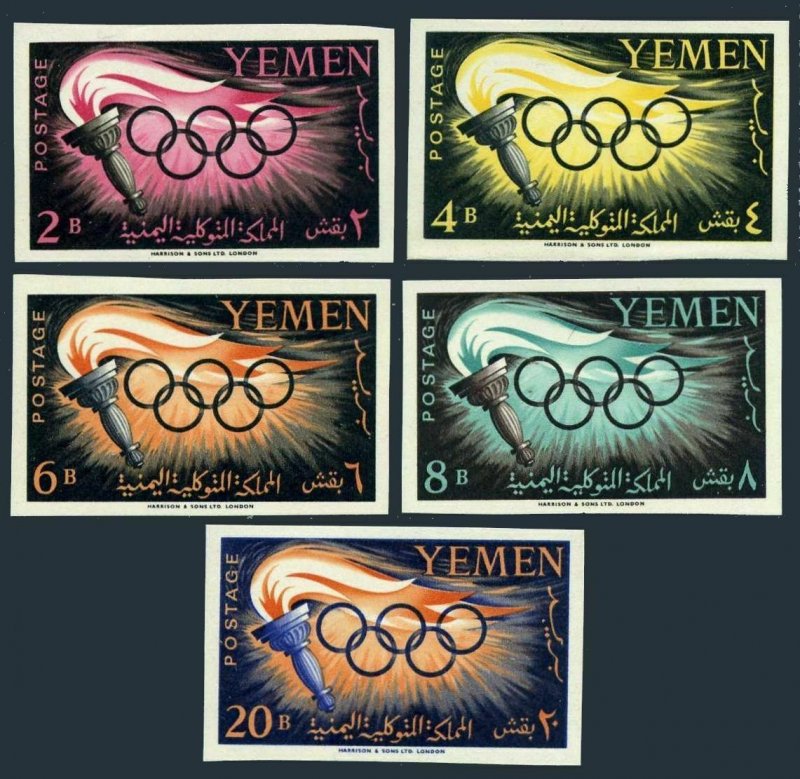 Yemen 98-102 imperf.MNH.Michel 200B-204B. Olympics Rome-1960.Torch,Rings.