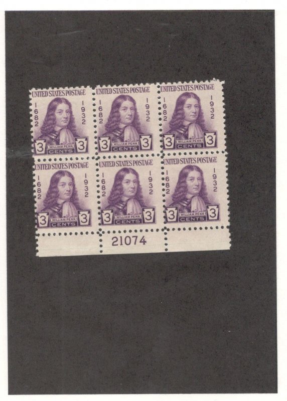 US SCOTT# 724 PLATE BLOCK OF 6 MLH