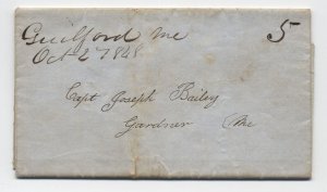 1848 Guilford ME manuscript stampless folded letter to Gardner ME [h.4899]