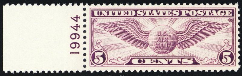C12, Mint VF/XF NH 5¢ PL# Wings Airmail Stamp * Stuart Katz
