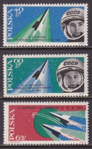 Poland 1963 Sc 1156-8 First Woman Cosmonaut Valentina Tereshkova Stamp MNH