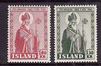 Iceland-Sc#269-70- id2-unused NH set-Bishop Jon Arason-1950-