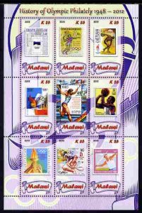 MALAWI - 2012 - History of Olympic Philately #6 -Perf 9v Sheet-MNH-Private Issue