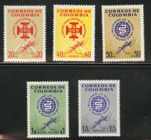 Colombia  Scott 740-1, C426-8 MH* 1962 Anti Malaria set