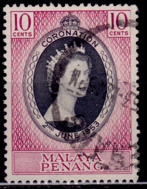 Malaya, Penang, 1953, QEII Coronation, 10c, used
