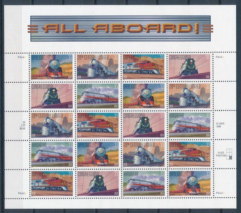 [114065] United States 1999 Railway trains Eisenbahn Complete sheets MNH
