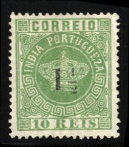 Portuguese Colonies, Portuguese India #160 Cat$30, 1883 1 1/2r on 10r green, ...