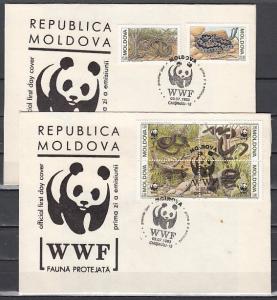 Moldova, Scott cat. 72-74. Snakes, W.W.F. issue on 2 First day covers. ^