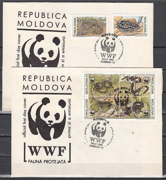 Moldova, Scott cat. 72-74. Snakes, W.W.F. issue on 2 First day covers. ^