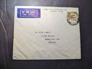 1934 British Malaya Airmail First Flight Cover FFC Kuala Lumpur FMS to Penang