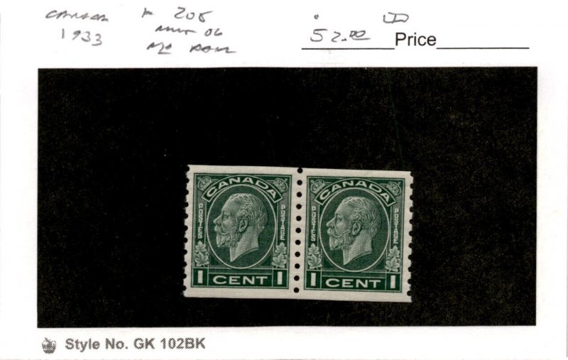 Canada, Postage Stamp, #205 Pair Mint NH, 1933 King George (AD)