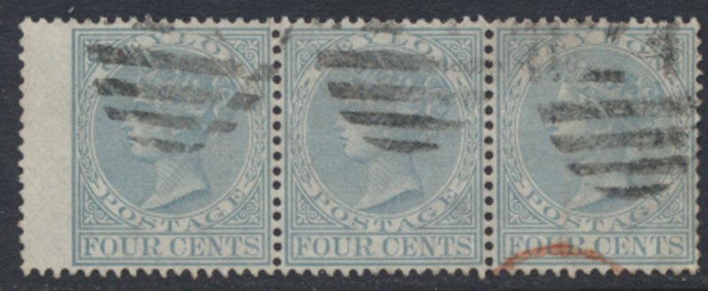 Ceylon  SG 122 Used  SC # 64 strip of 3 with wing margin see details / scans