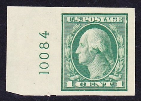 Scott 481, Unused OG NH, 1c Washington Imperforate Plate #10084 Single